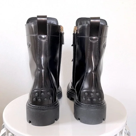 TOD’S BLACK LEATHER LACE UP COMBAT BOOTS GRUNGE GORPCORE MOTO EUR 40 - Picture 4 of 9